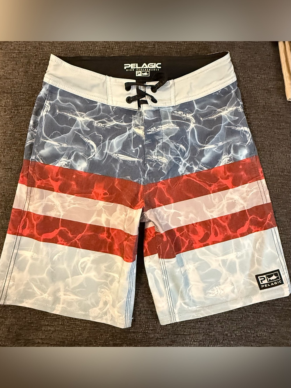 Pelagic Bundle -Boys Red, White & Blue Fishing Shorts & Matching shirt Size M. - Picture 2 of 9